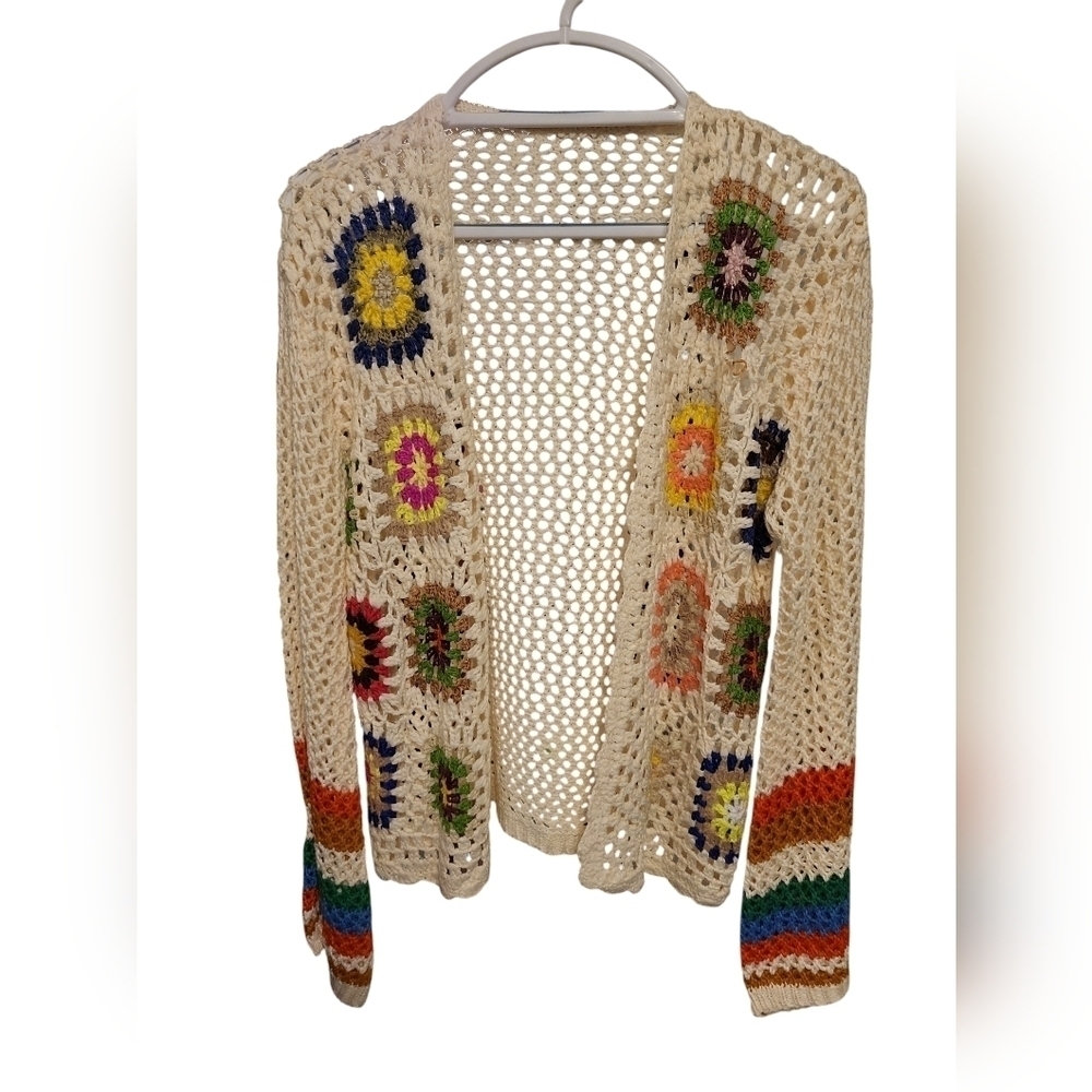 NEW Crochet lightweight Floral Cardigan Sweater Med - Picture 7 of 7
